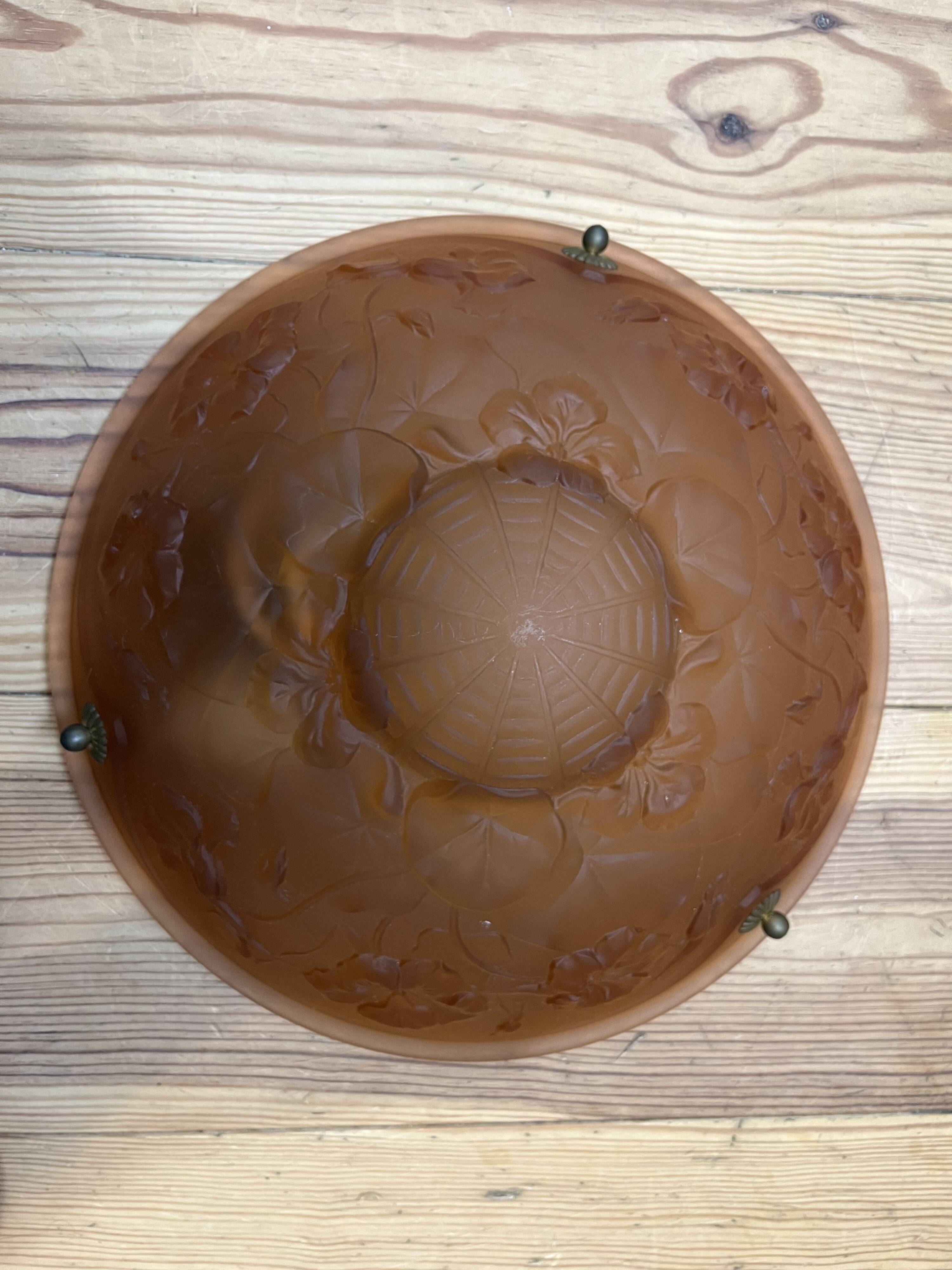 Art Deco floral vase pendant light in molded glass