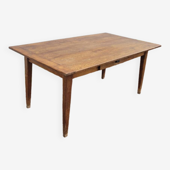 Rustic farm table in solid oak, one drawer -1m65