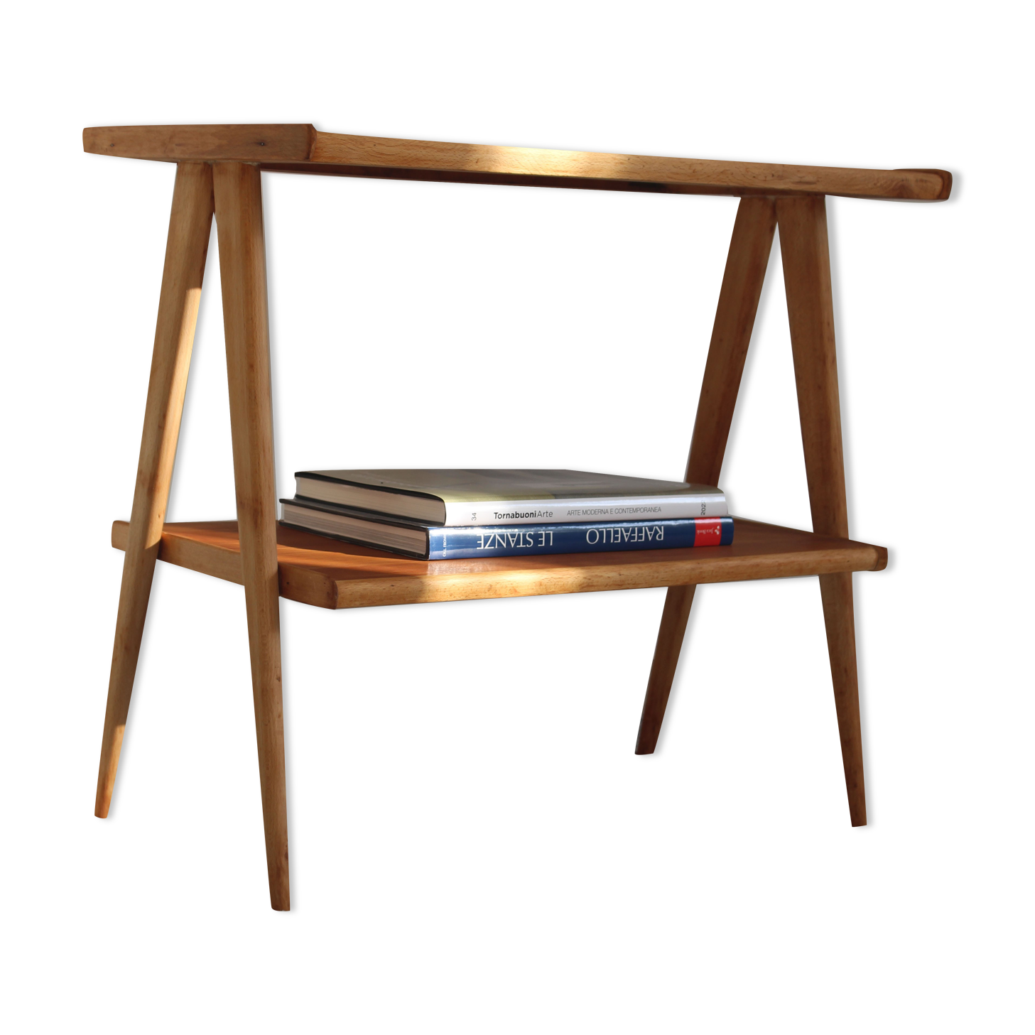 Beech wood coffee table, restored, Italy 50s