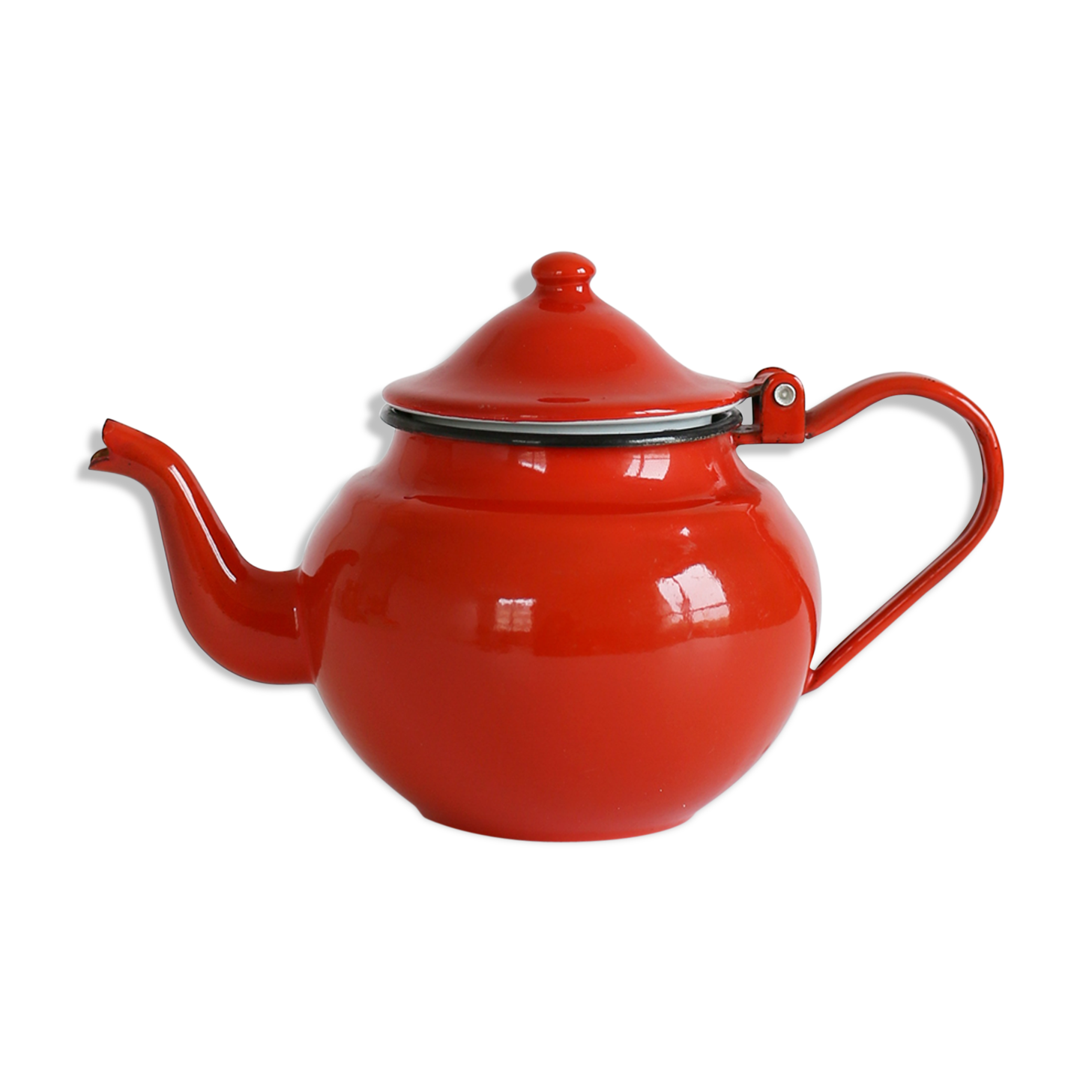 Red enamel teapot