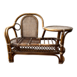 Rattan bench with round shelf