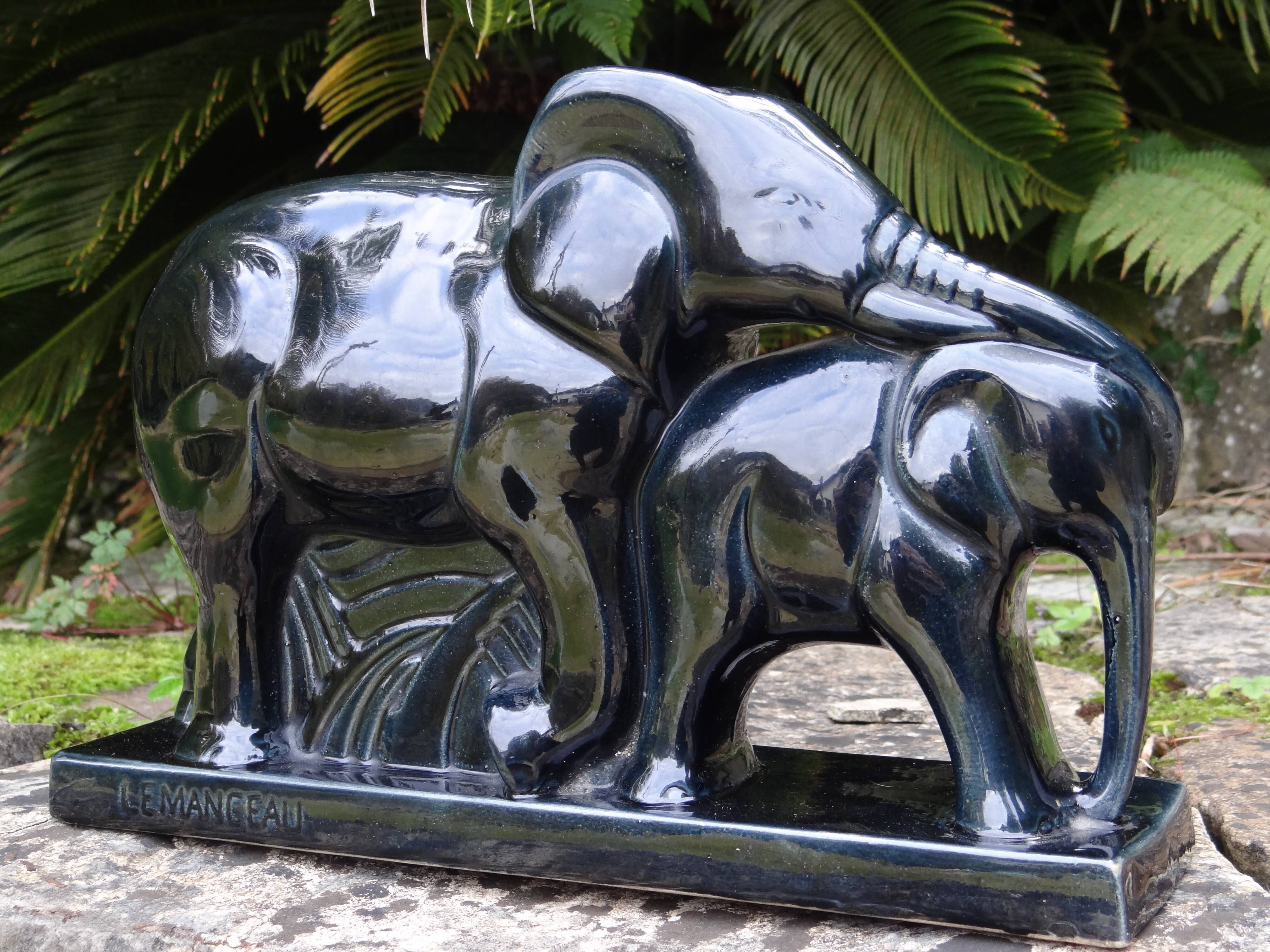 Beautiful Art Deco Lemanceau Elephant Statue, St. Clement Faience Elephant