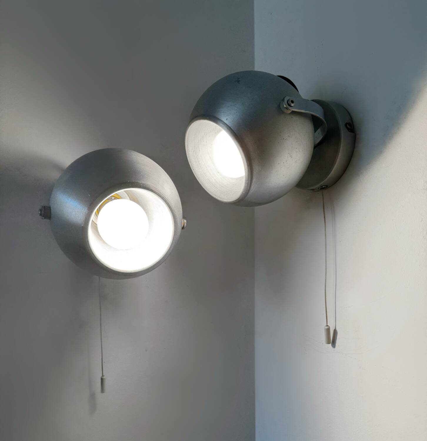 70s Brushed Aluminum Eyeball Wall Lights