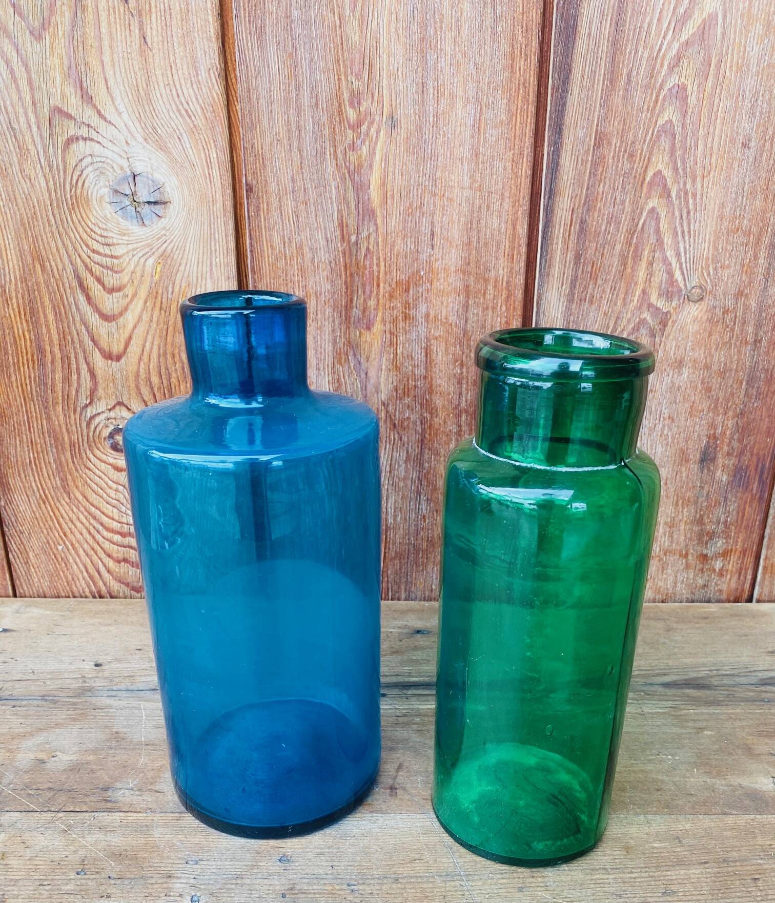 Duo de vase en verre bleu et vert