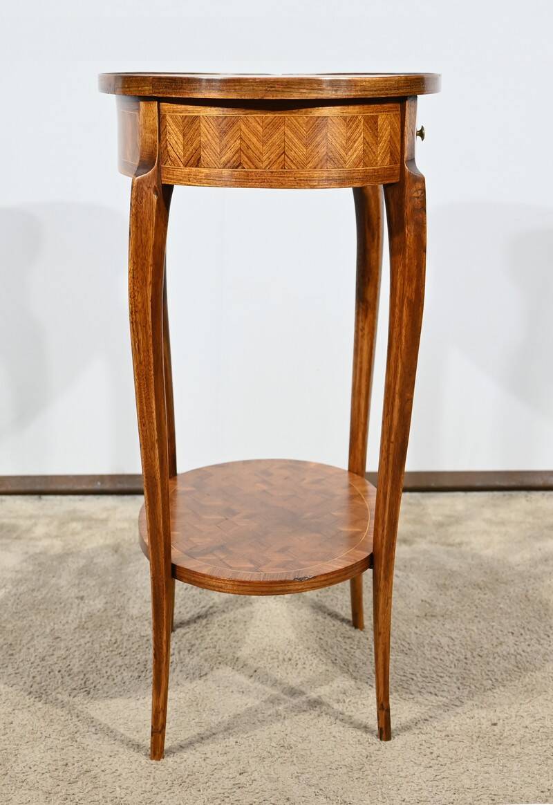 Small Marquetry Living Room Table, Louis XV / Louis XVI Transition style – 1920