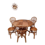 Bamboo table with extensions, 3 chairs and 3 stools from the 60s