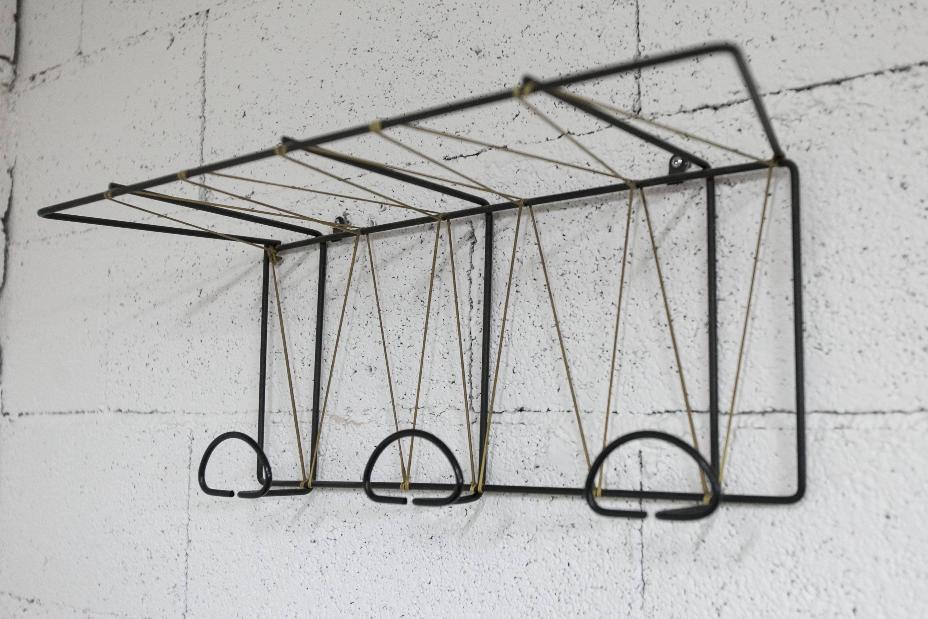 Black steel coat rack and scoubidou wire 1960
