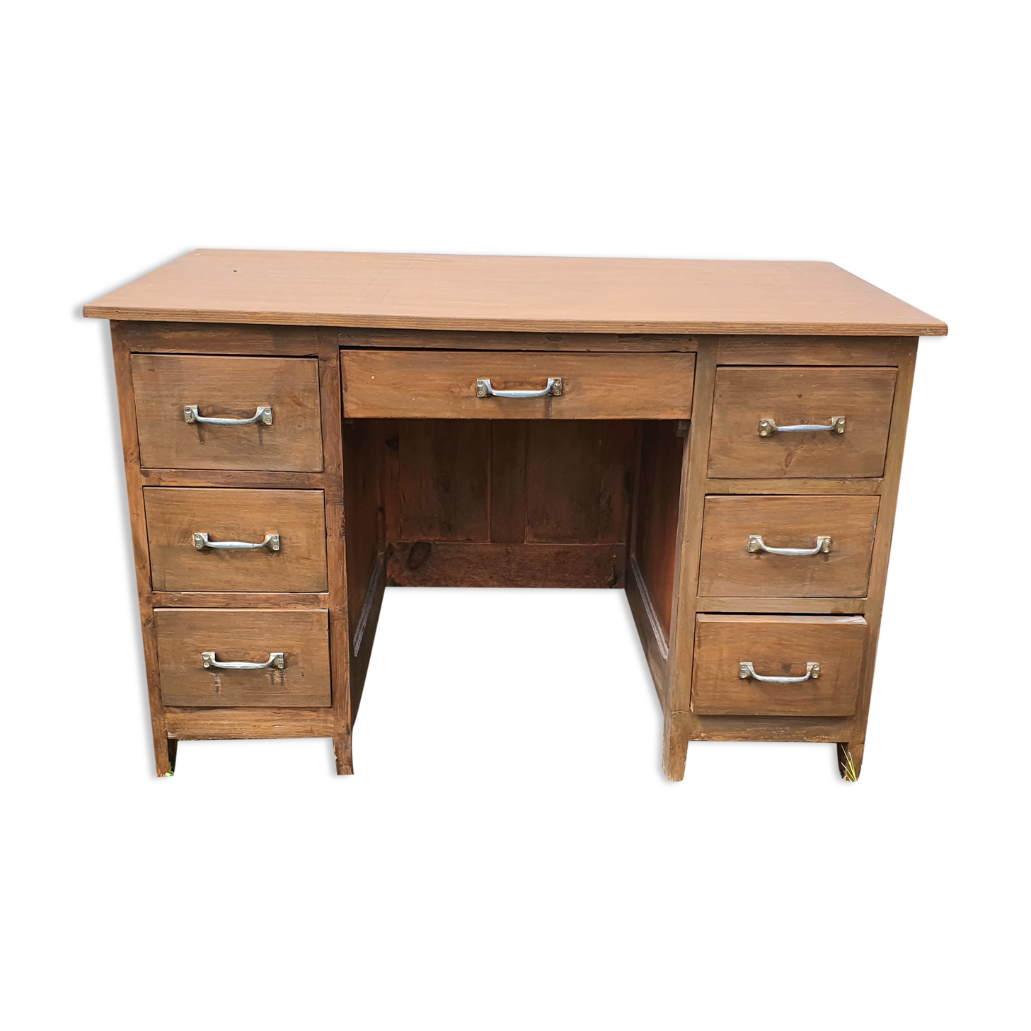 Vintage desk with 7 drawers aluminum handles