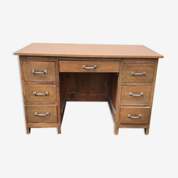 Bureau vintage à 7 tiroirs poignées en alu