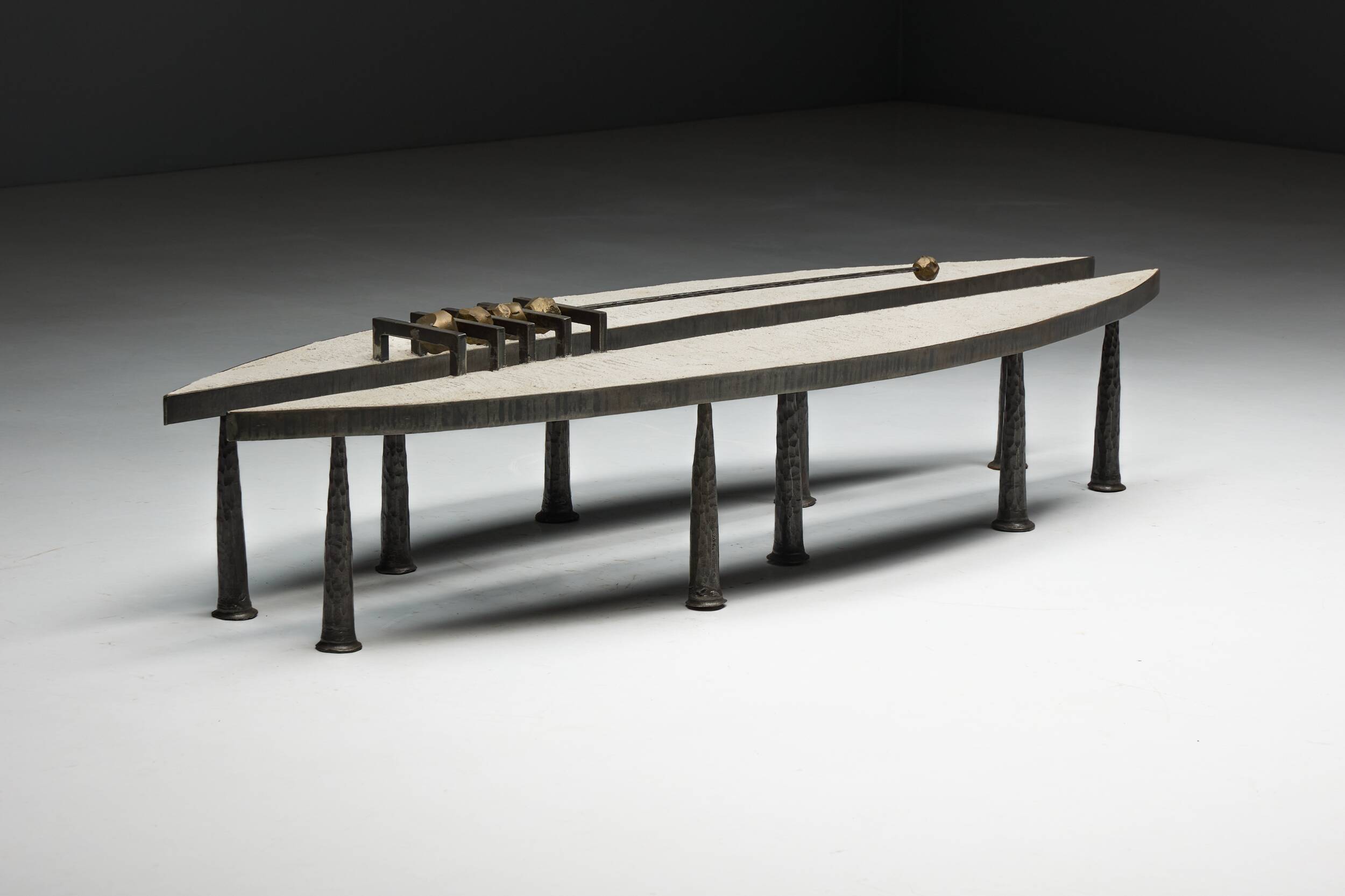 Thomas Serruys steel and stone brutalist coffee table, Belgium, 2019