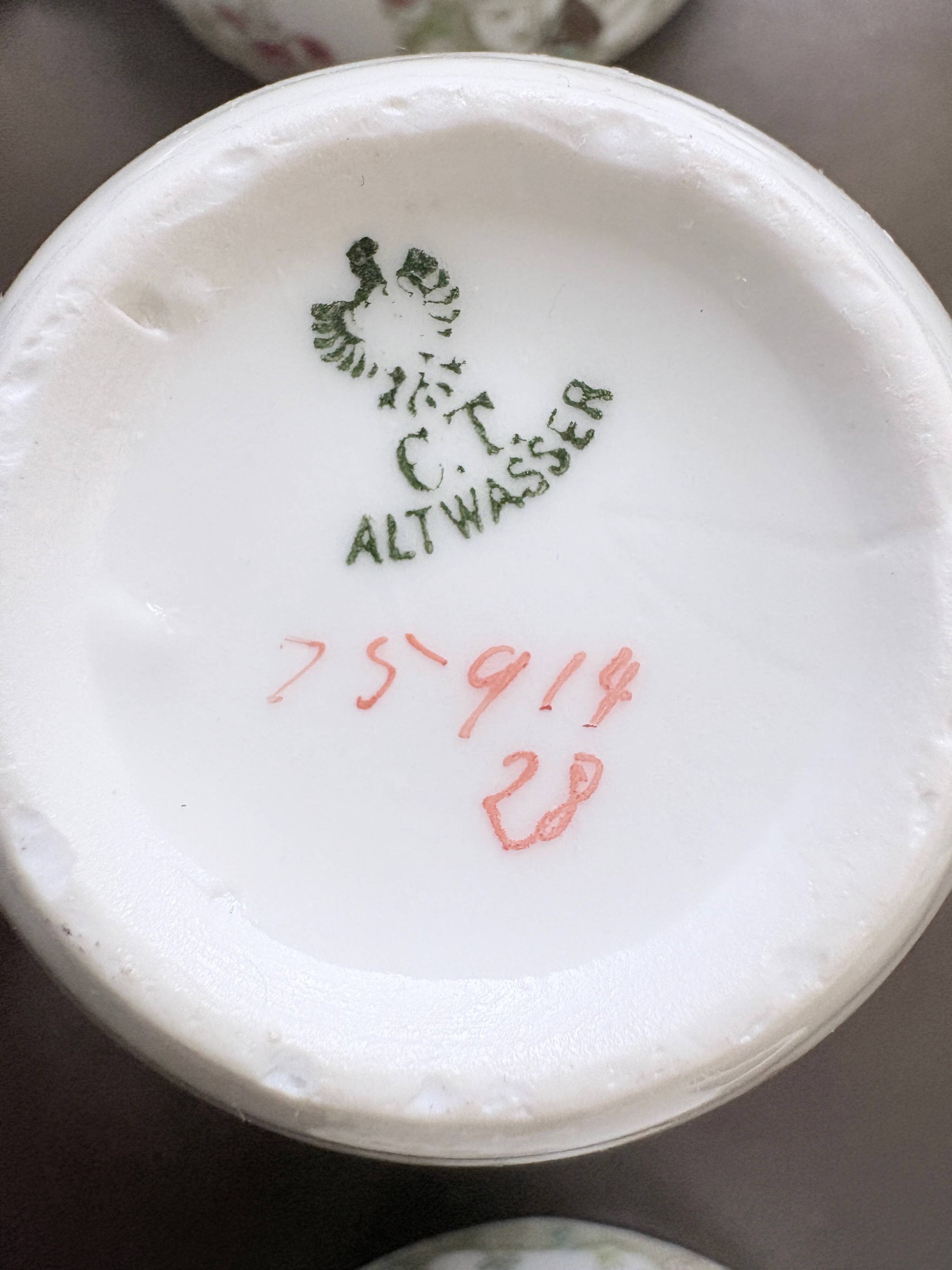 Service of 6 Fine Porcelain Cups with Art Nouveau Rose Decoration