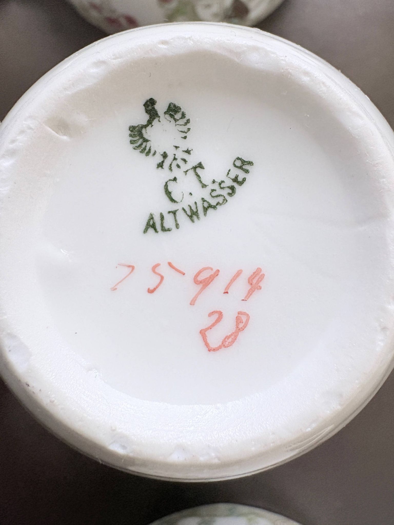 Service of 6 Fine Porcelain Cups with Art Nouveau Rose Decoration