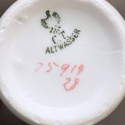 Service of 6 Fine Porcelain Cups with Art Nouveau Rose Decoration