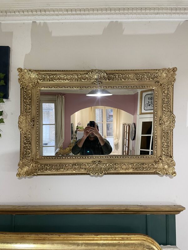 Grand miroir Napoléon III doré – fin XIXe – restauré, glace neuve