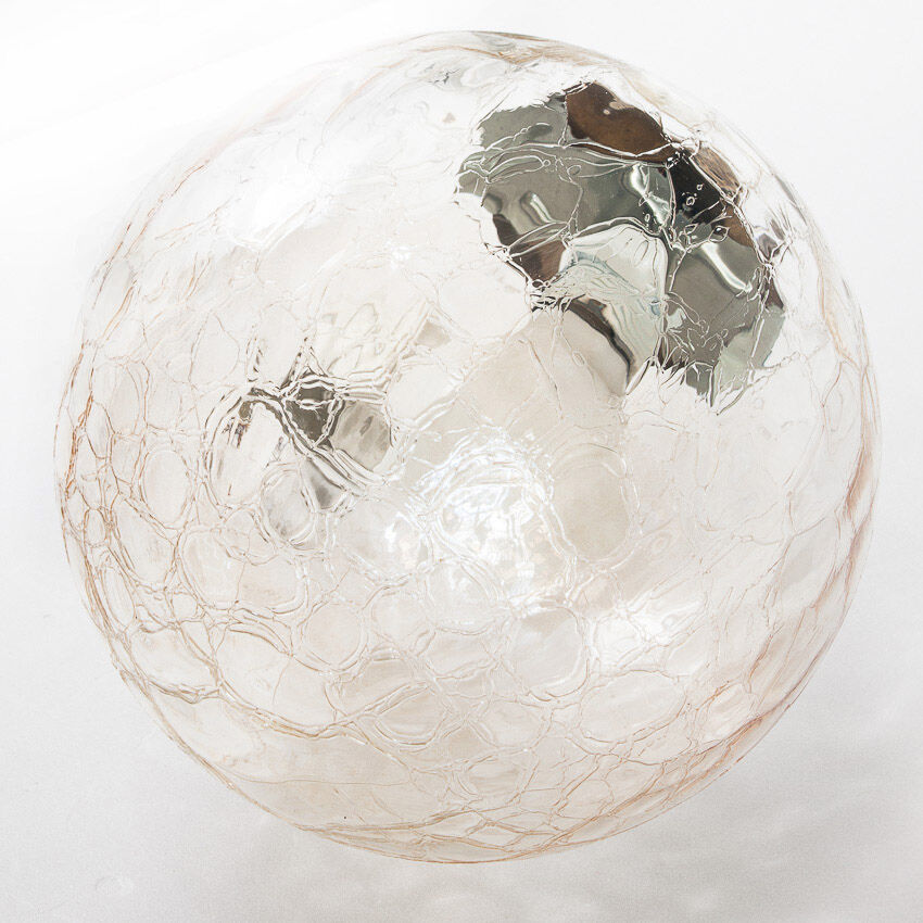 Vintage ceiling lamp in chrome metal and glass. France 1960