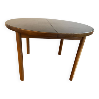 Table ronde de salle à manger en orme, avec rallonge - plateau formica noir