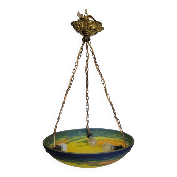 Suspension vasque Art Déco en pate de verre signée Muller Frères Luneville