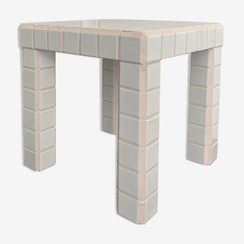 Cube side table, coffee table ceramic white tiles, pale pink joint