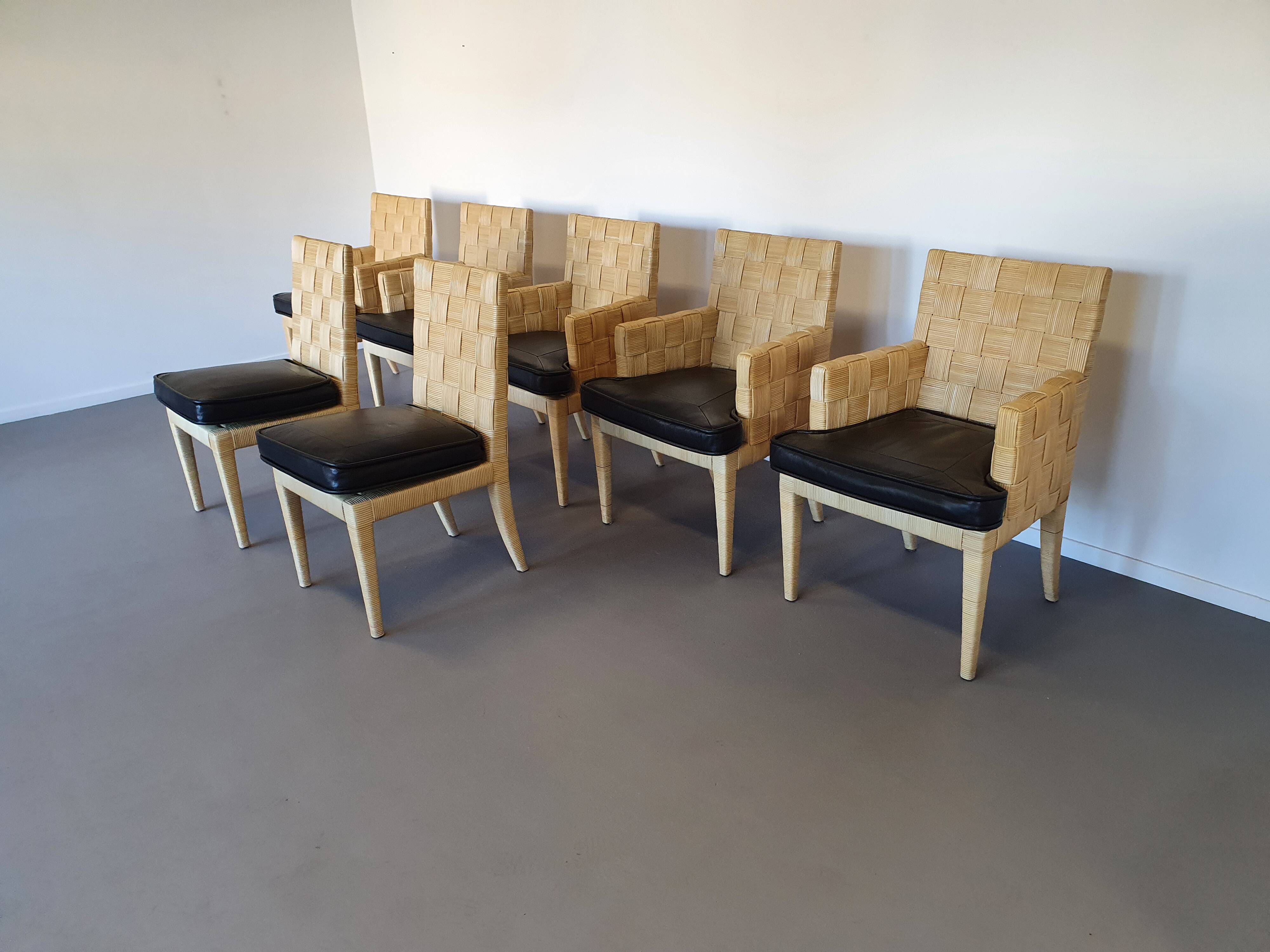 Donghia Block Island chairs 1990s original leather seats. 5 x armrests, 2 x without by John Hutton