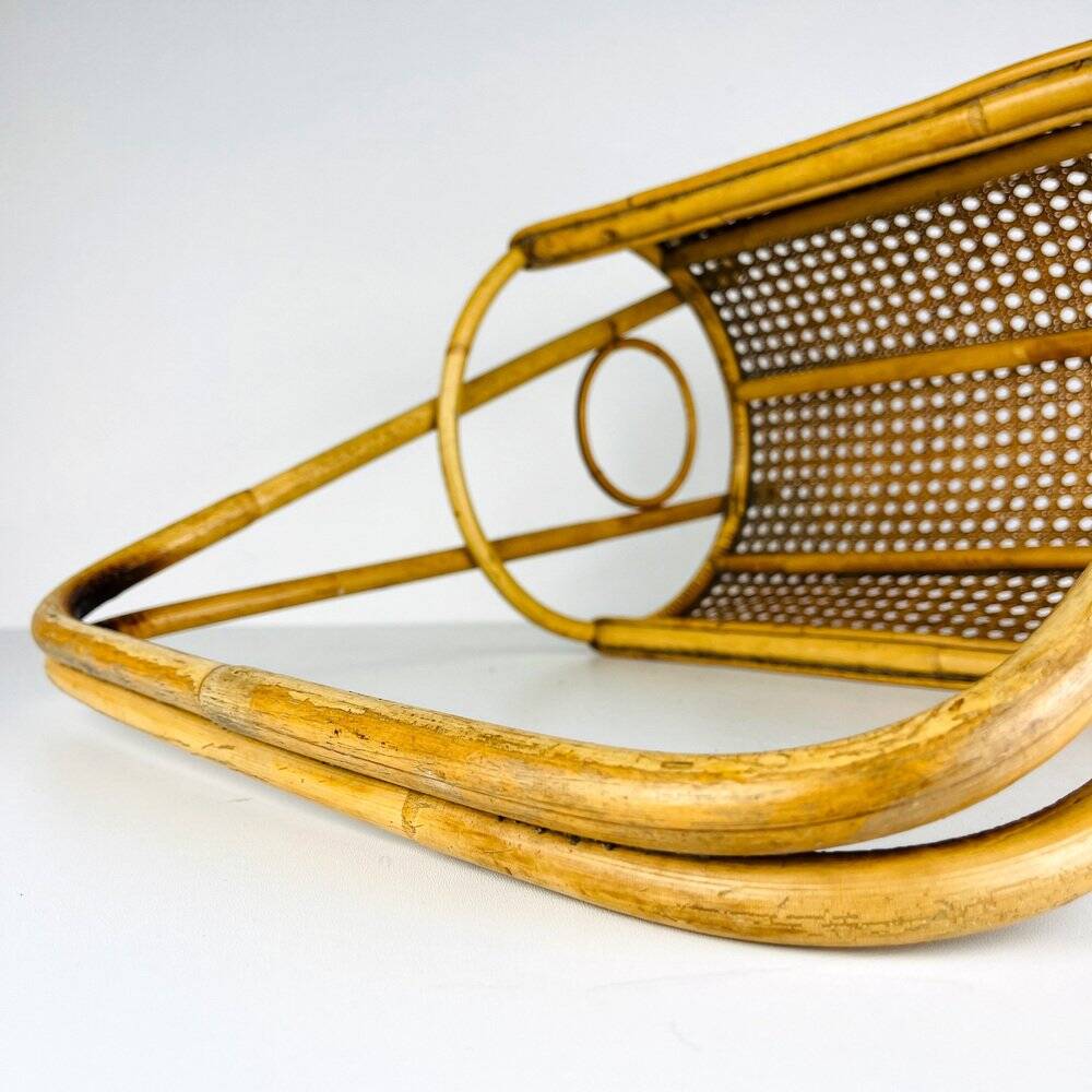 Vintage bamboo and Vienna straw magazine rack, Italy, 1960s.