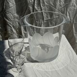 Glass ice or champagne bucket with stylized petal patterns