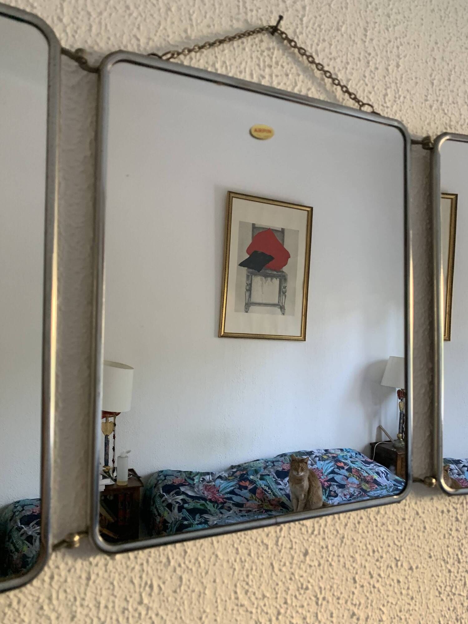 Vintage mirror 1960 triptych barber Arpin hairdresser - 34 x 88 cm
