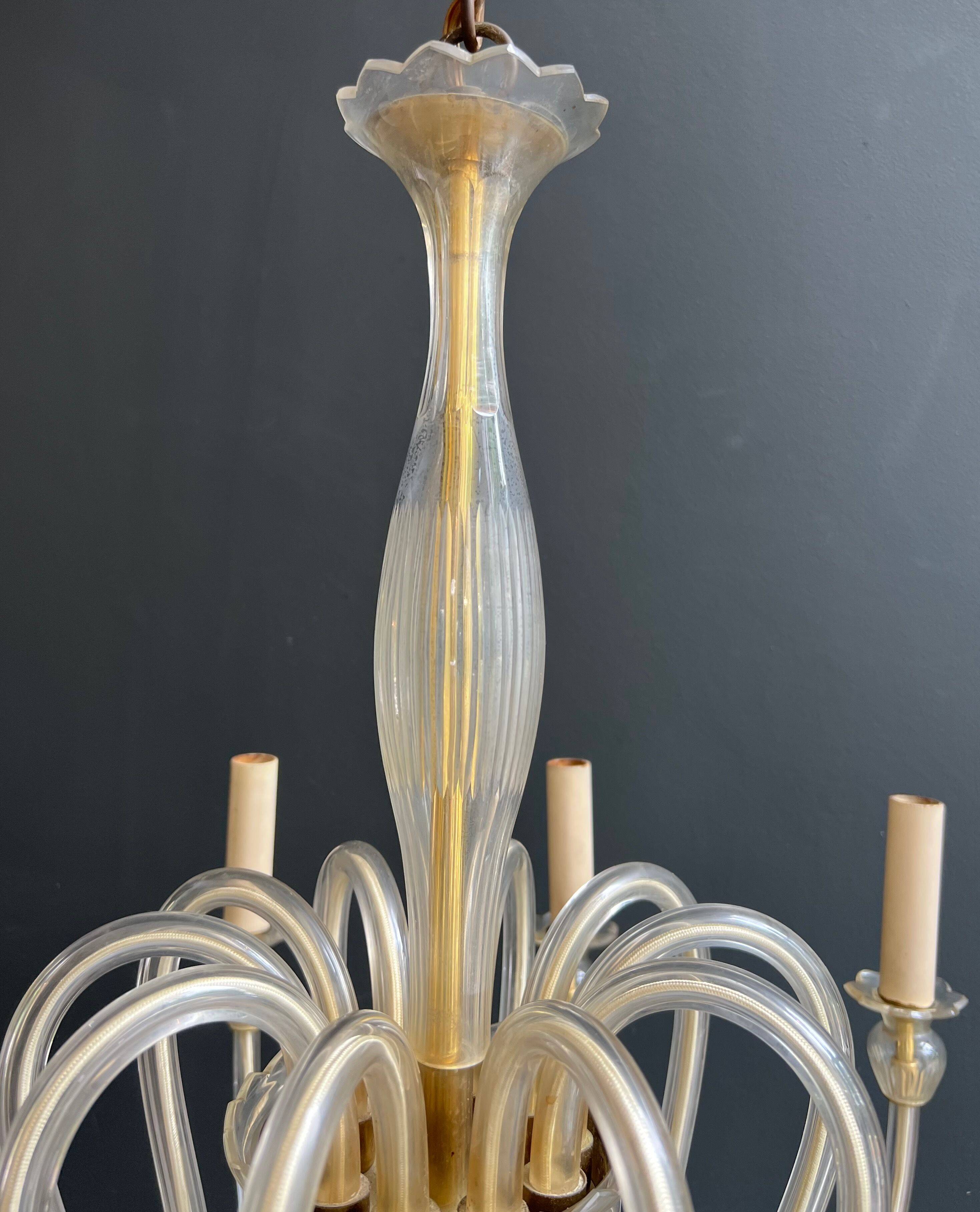 Lustre en cristal de Murano à 10 bras de lumière, travail italien, vers 1970