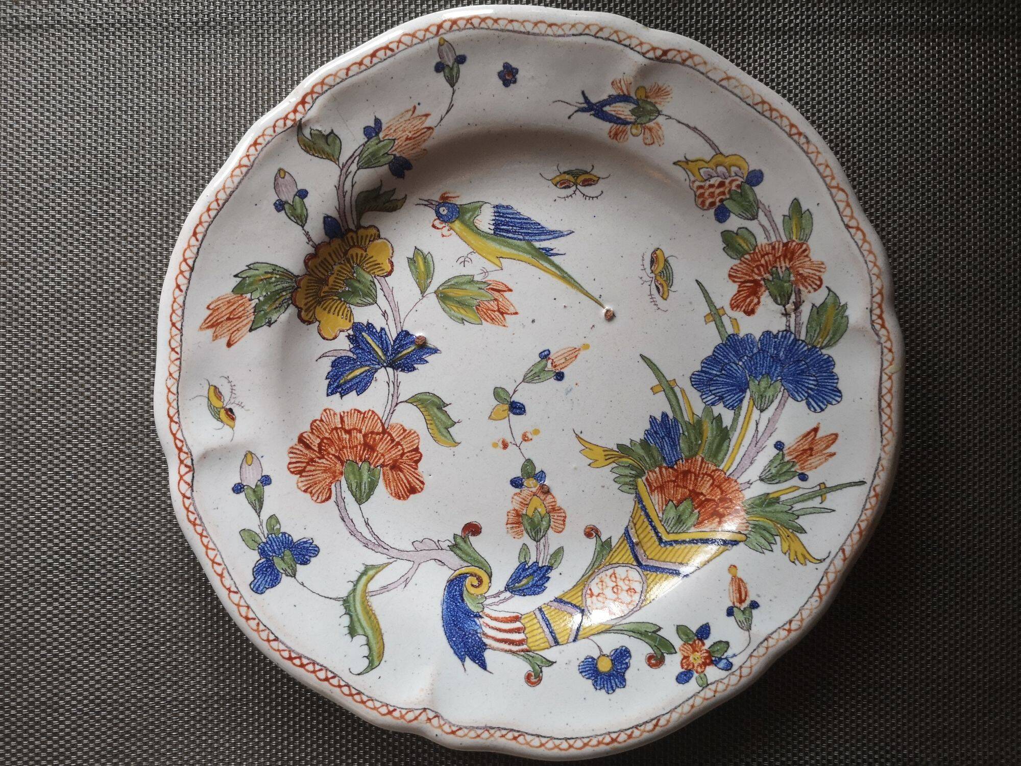 Old Rouen Plate - Cornucopia - Mid 18th century