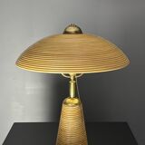 Lampe de table en rotin, bambou et laiton, Italie années 1970