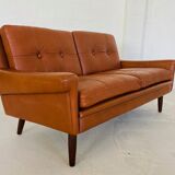 Vintage Danish mid-century Svend Skipper 2 person cognac leather sofa