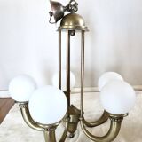 Art Deco chandelier in bronze and opaline by Jean Pascaud, 1940s.