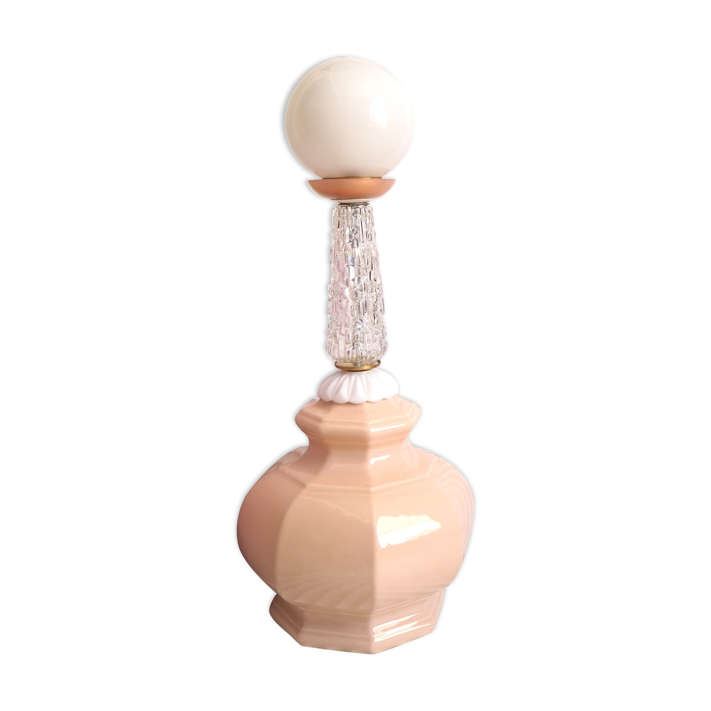 Table lamp pink opal, glass and brass