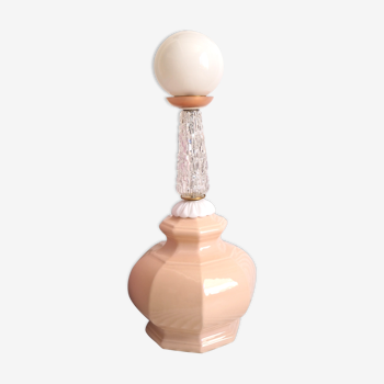 Table lamp pink opal, glass and brass