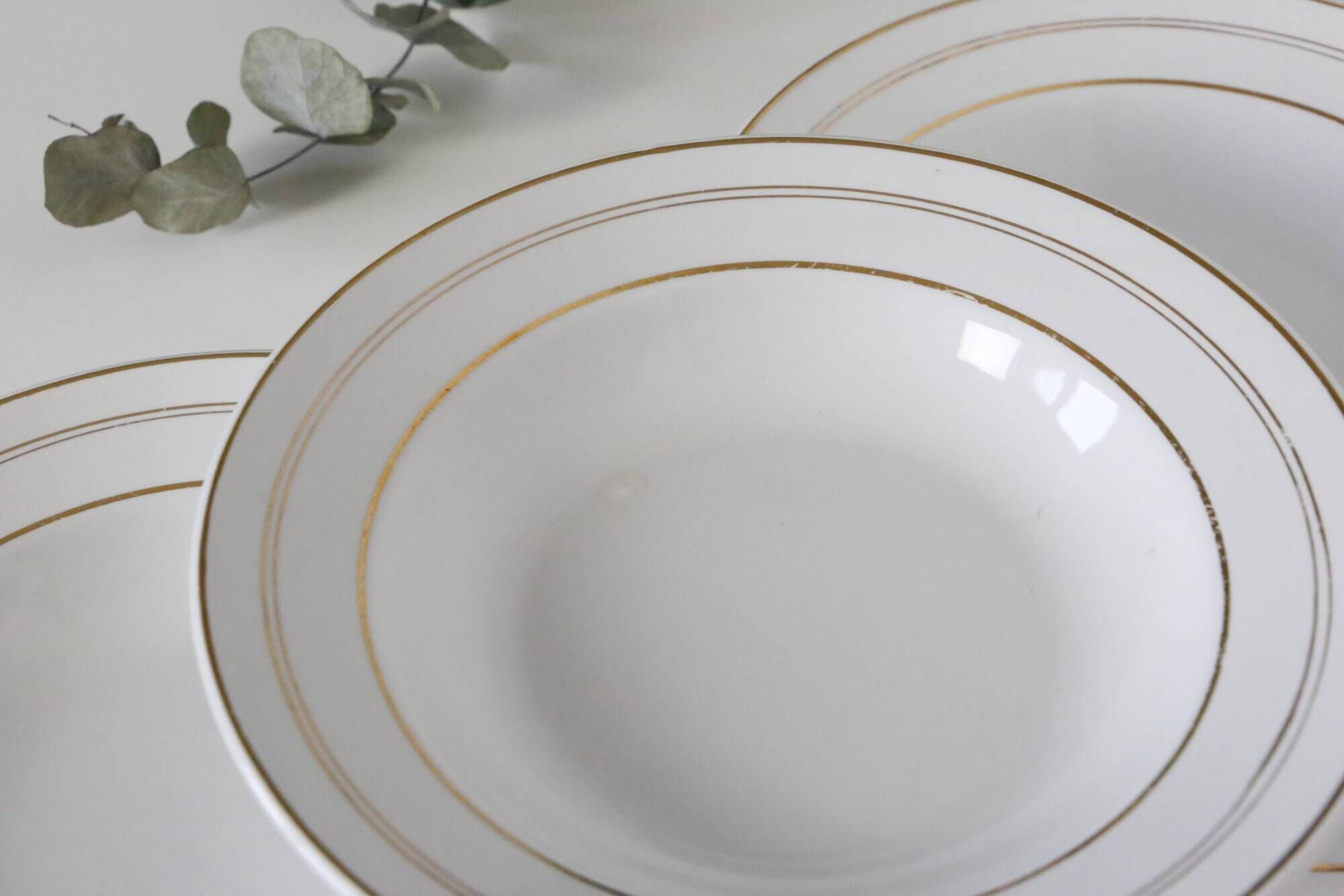 Set of 4 hollow plates, opaque porcelain, vintage French