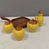 Petit ensemble de table suédois en céramique et bois, années 1980