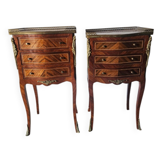 Pair of Louis XV style bedside tables in marquetry