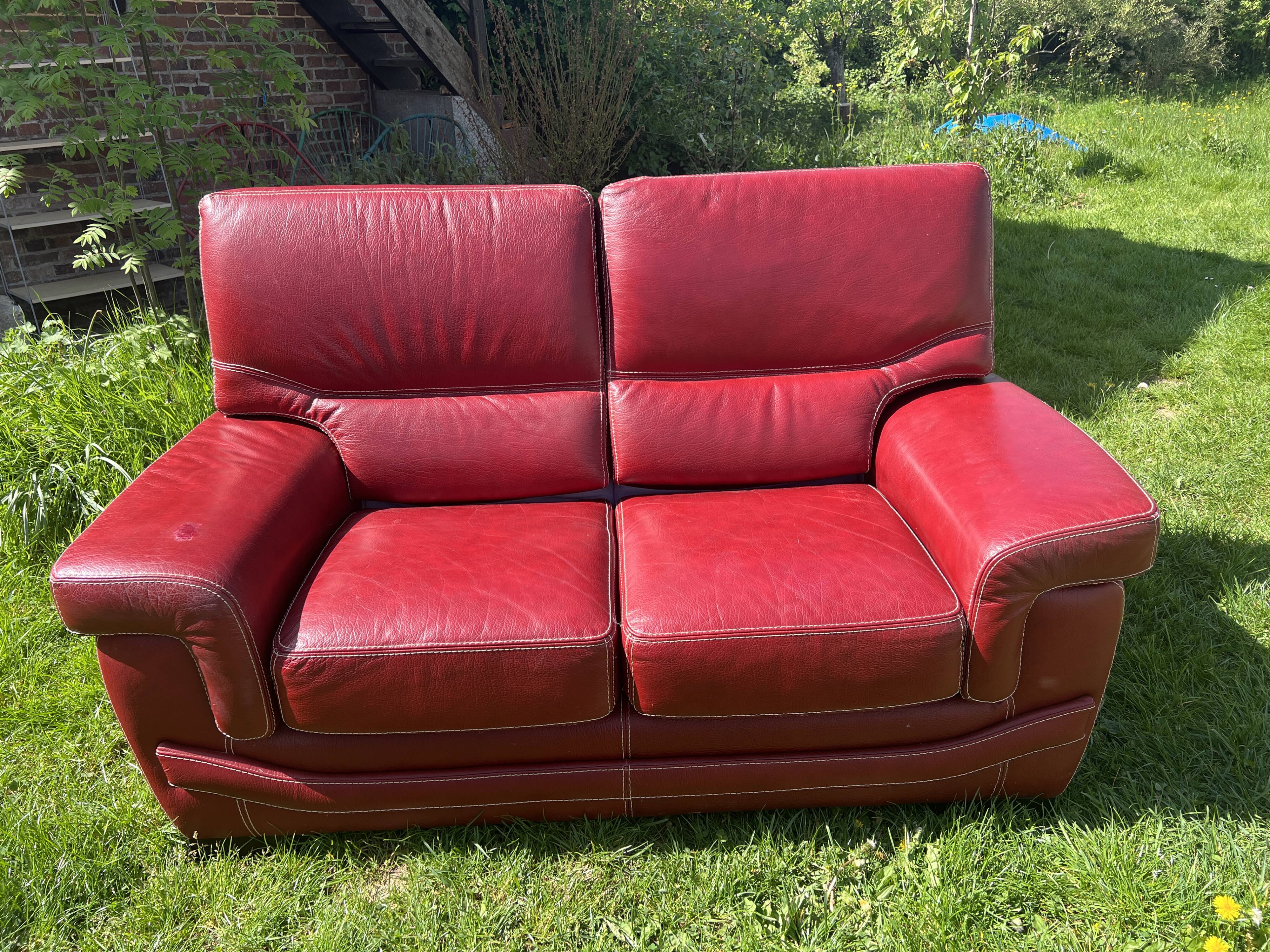 Red leather sofa