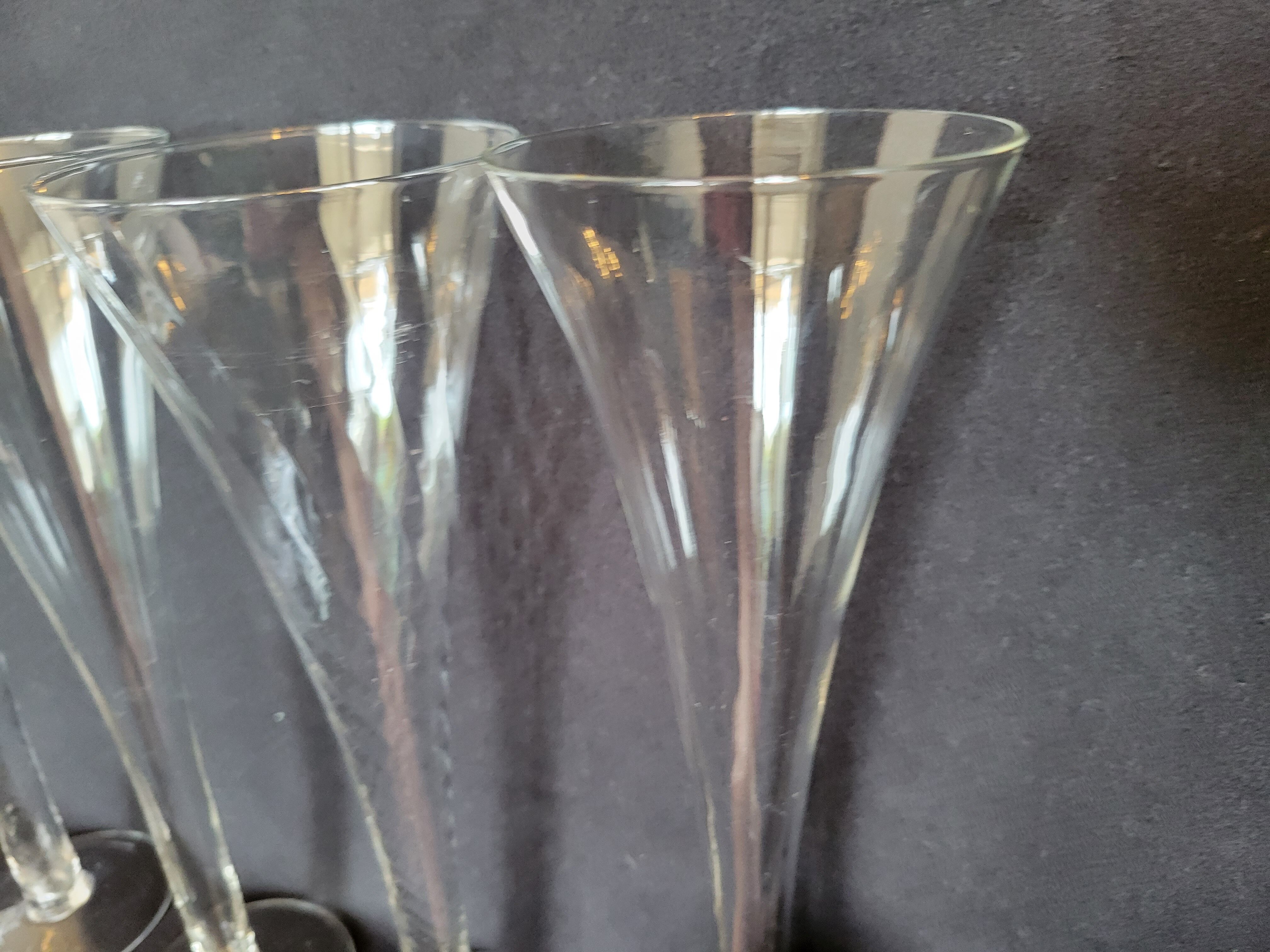 8 old champagne flutes evased blown glass model impossible