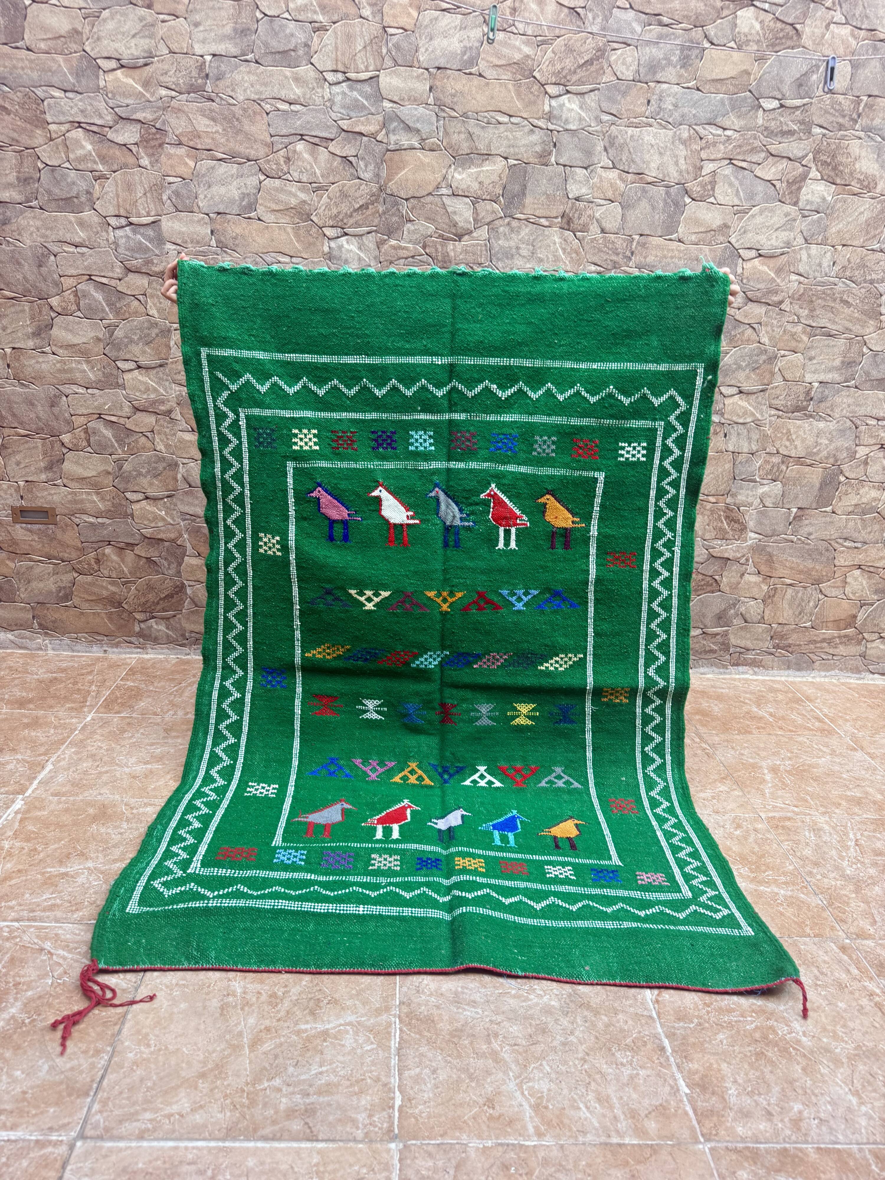 Handwoven Berber Kilim rug: Small Moroccan tribal accent rug