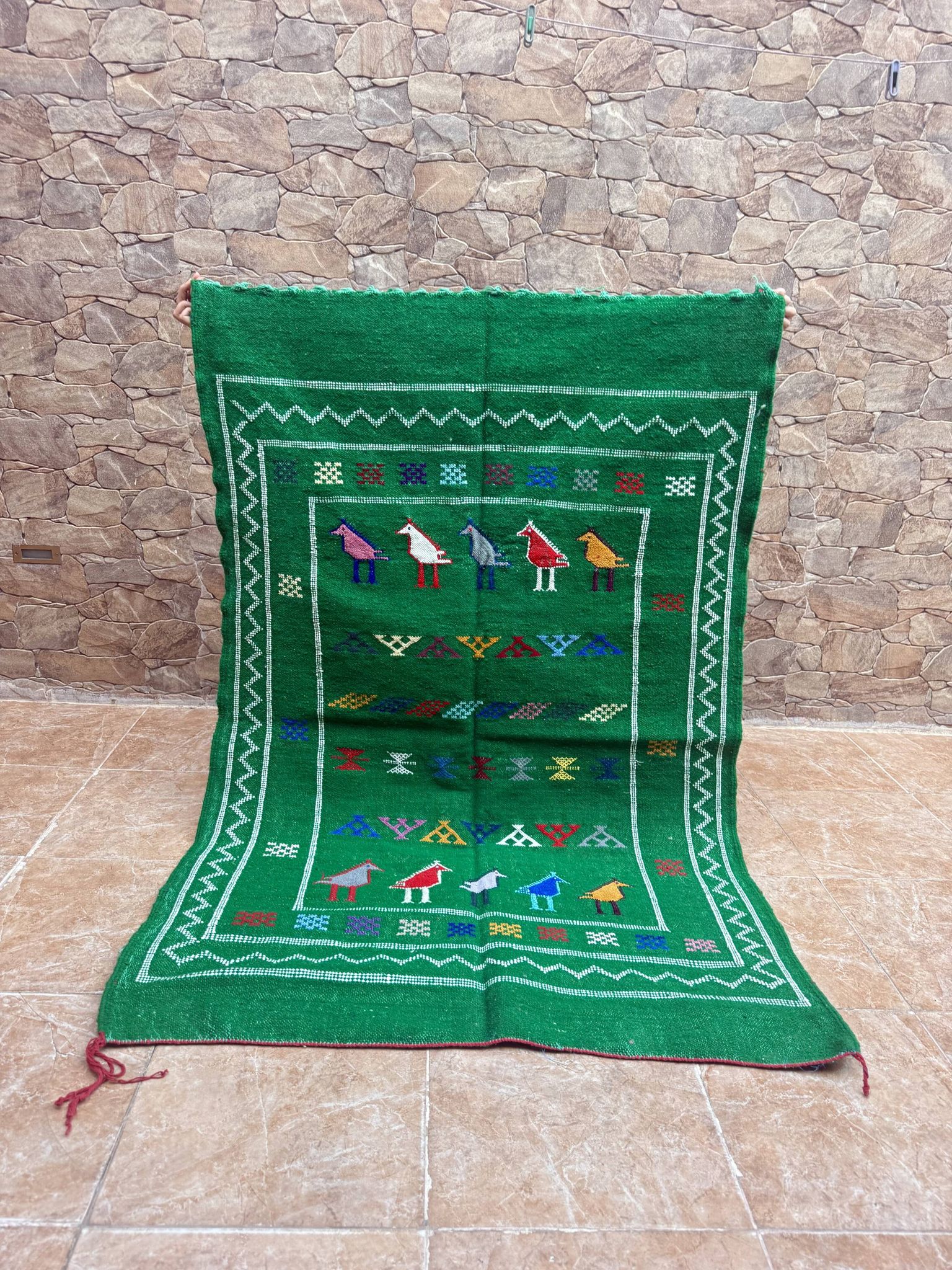 Handwoven Berber Kilim rug: Small Moroccan tribal accent rug