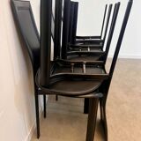 Lot 6 black leather chairs Italian design 80s Cattelan Italia vintage Lara model