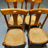 Set of 4 wooden and straw chairs