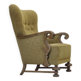 1960s, Danish highback armchair, furniture cotton/wool fabric, oak wood.