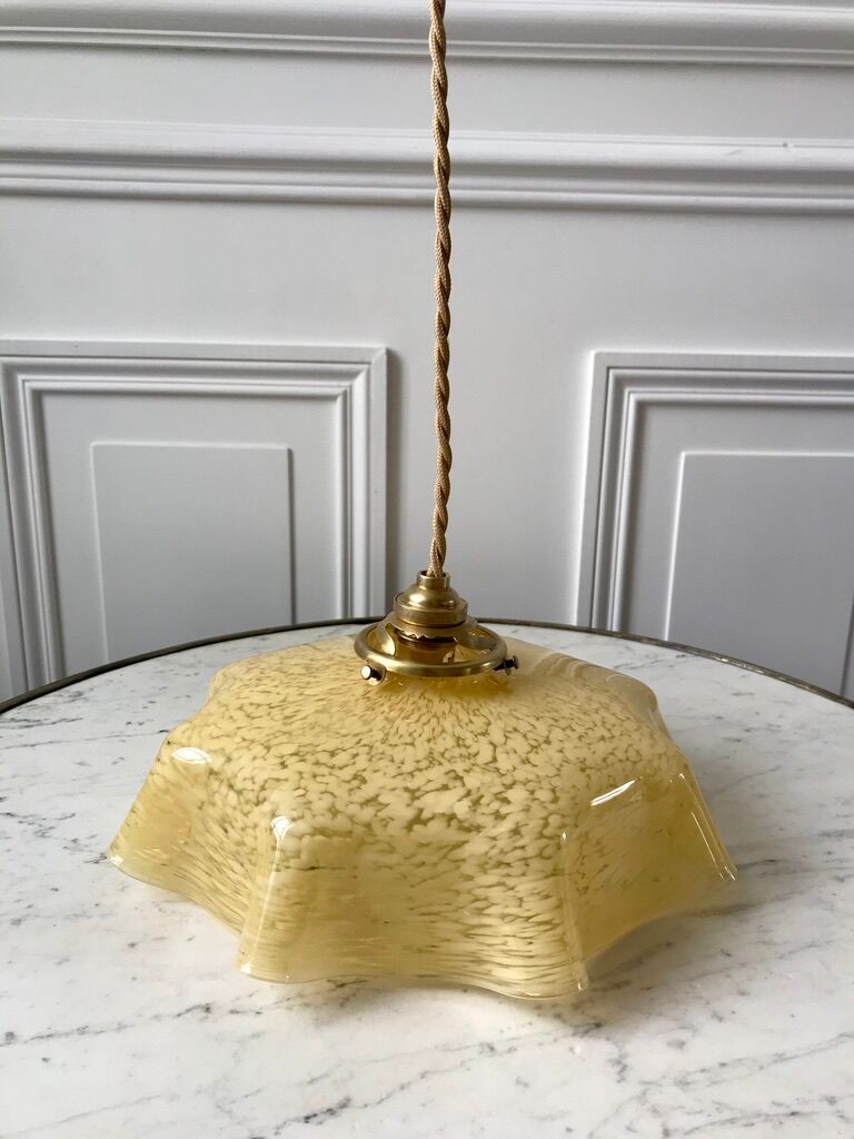 Yellow Clichy glass pendant lamp 20s