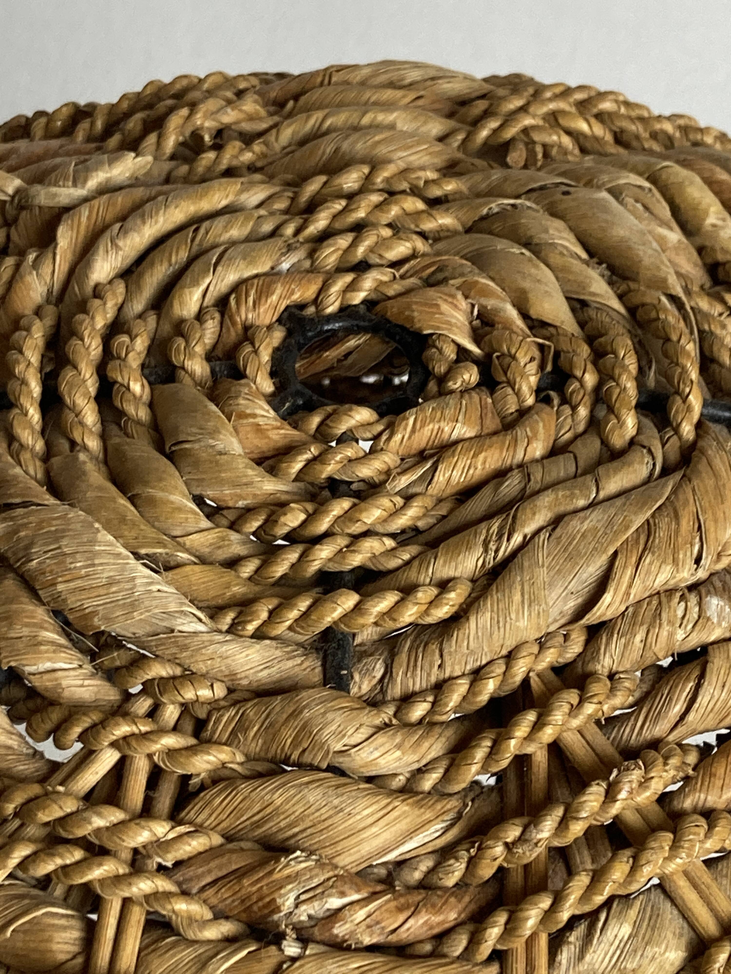 Rattan woven banana leaf mushroom floor lamp, 1960s