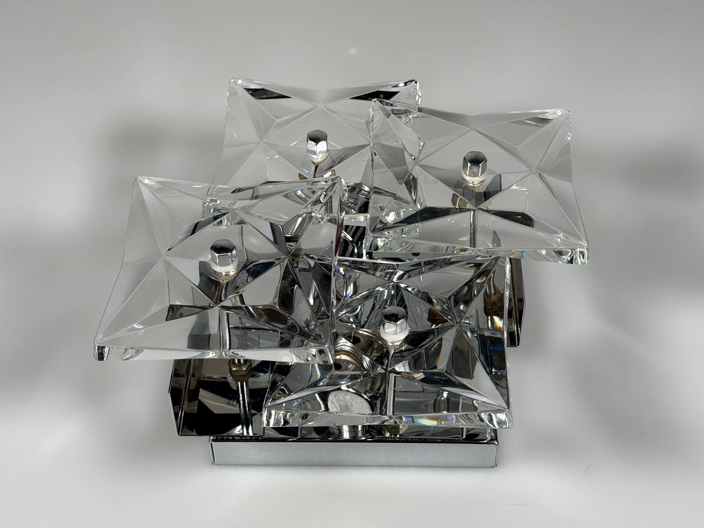 1960s 1970s Wall Sconce by Kinkeldey Lighting Germany in Glass & Chrome