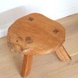 Brutalist solid wood tripod stool vintage