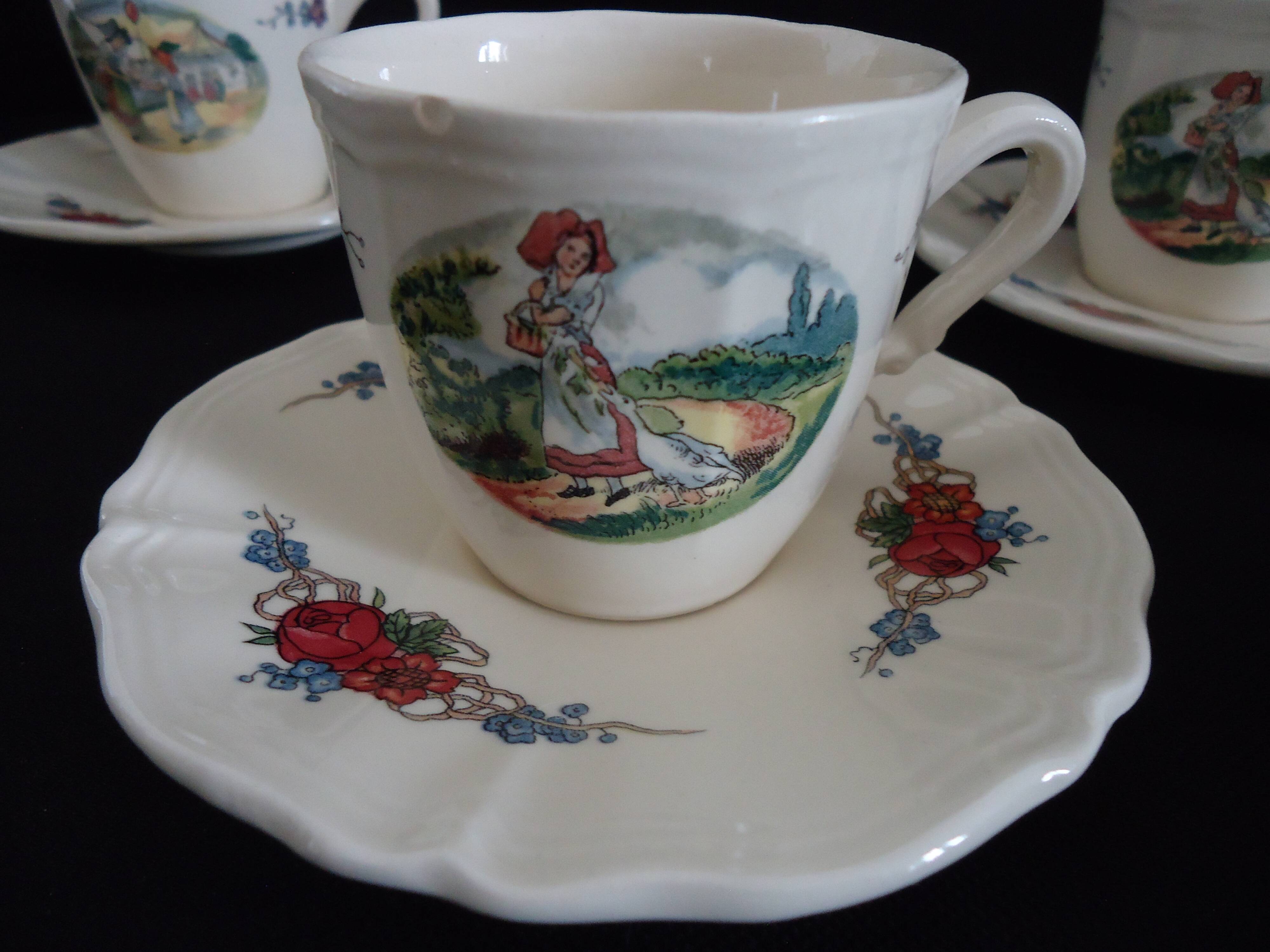 Six sarreguemines cups and saucers, obernai model