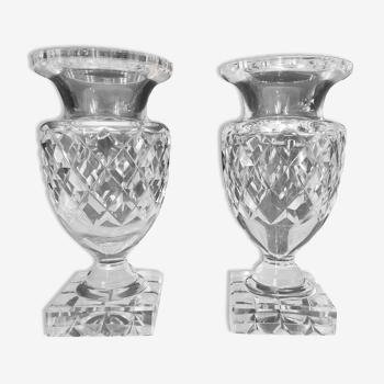 Pair of faceted crystal vases 14 cm