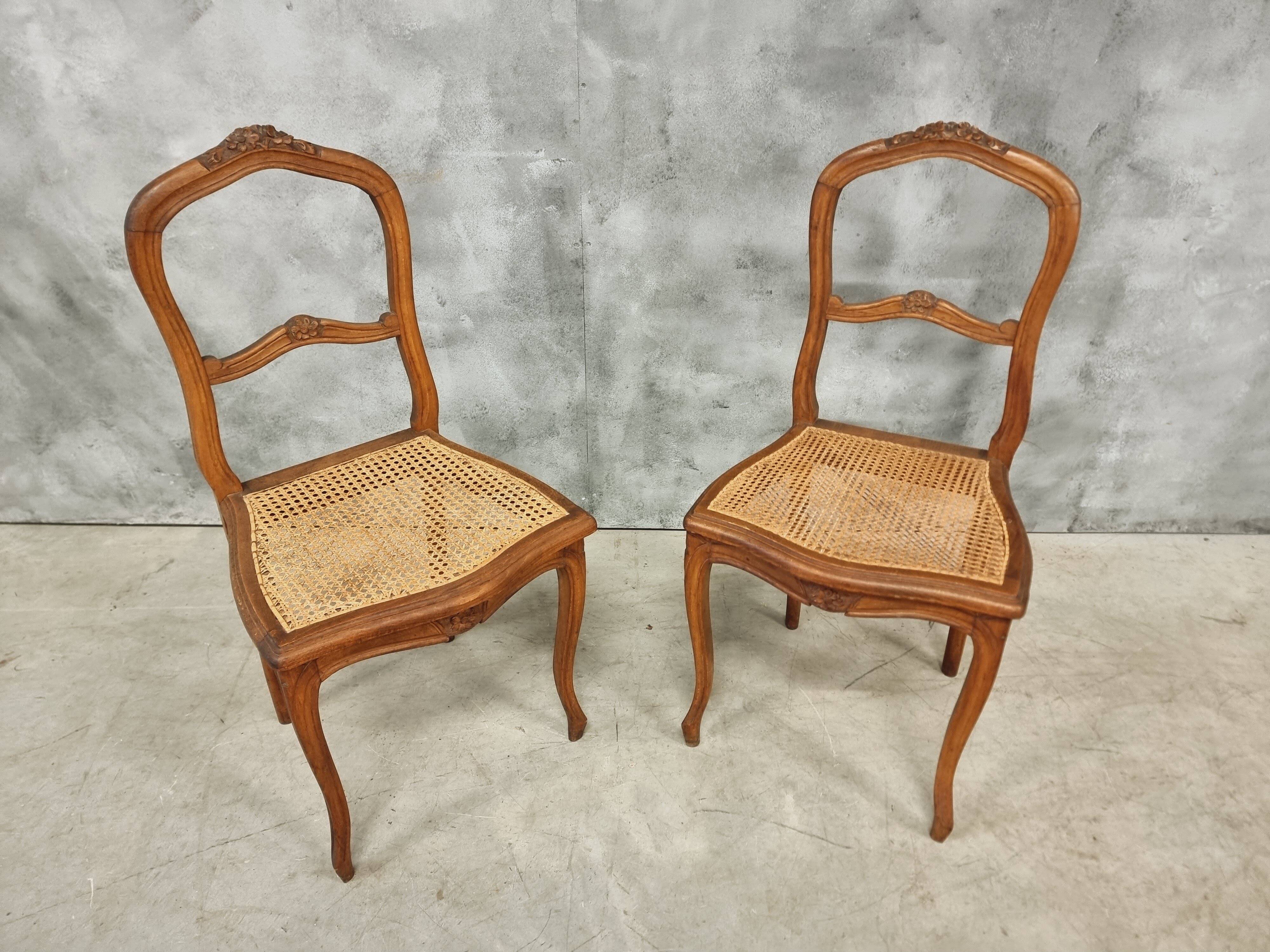 Set of antique French chairs dining chairs webbing and beech